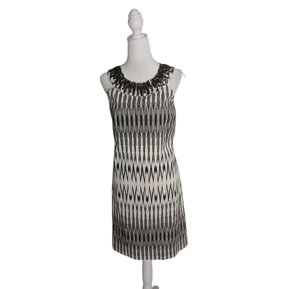 Adrianna Papell Women's 14 Black White Beaded Sleeveless Lined Midi Dress